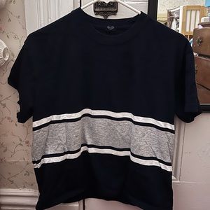 Brandy Melville John Galt Navy Blue Gray Stripe T-Shirt